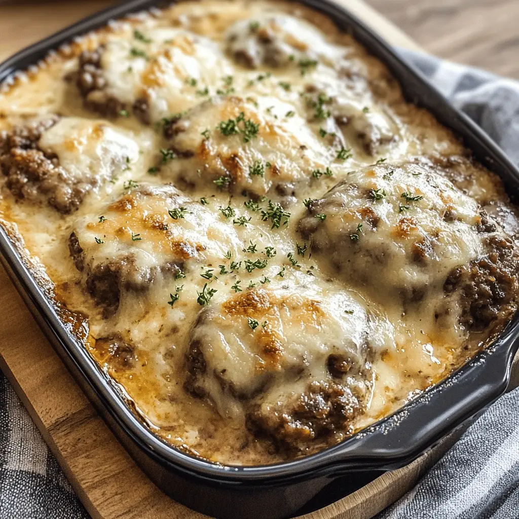 This Amish Hamburger Steak Bake is a hearty comfort food perfect for family dinners. Juicy ground beef, savory onions, and rich gravy come together in one dish that everyone will love. This easy-to-make recipe is great for weeknight meals or gatherings. Save this pin for a truly satisfying dish that will become a favorite at your table!