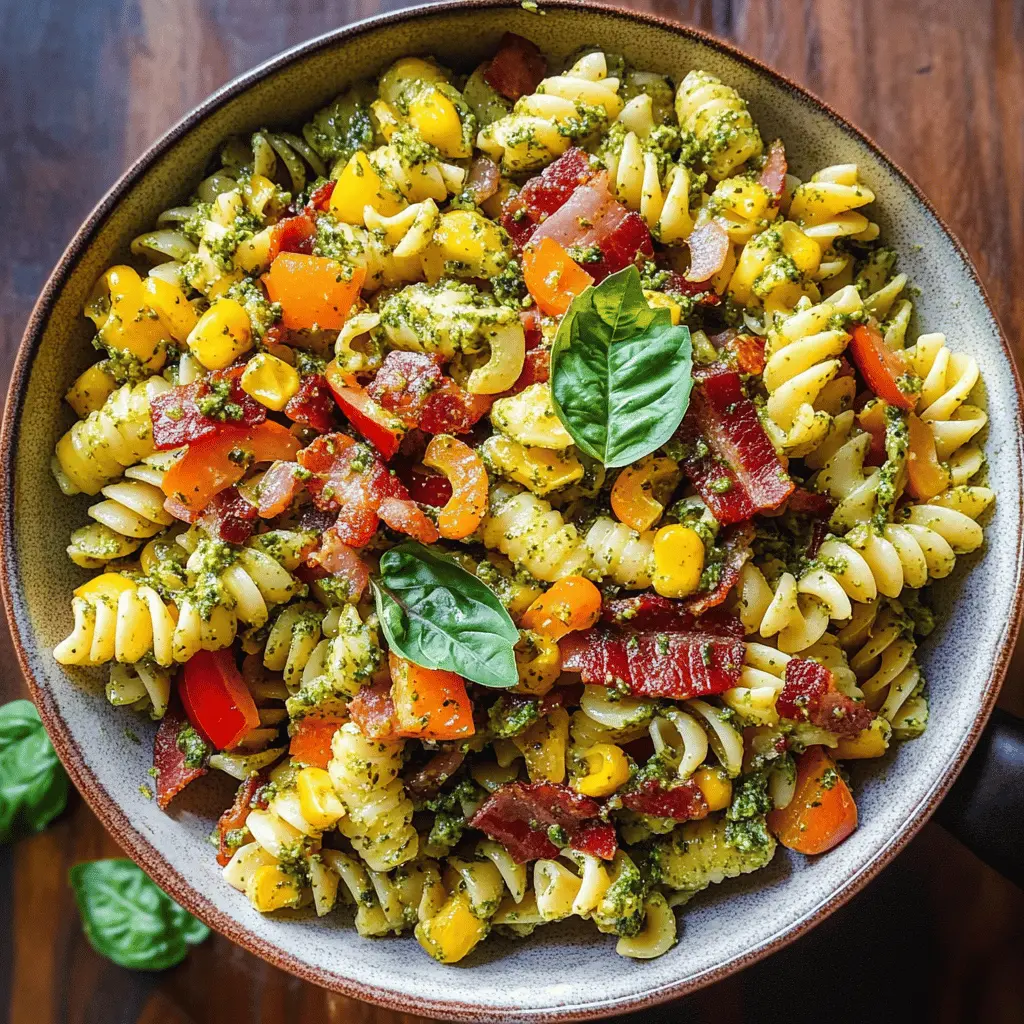 Looking for a fresh and flavorful dish? This Corn Pasta Salad is packed with crispy bacon, vibrant bell peppers, and a rich creamy pesto dressing that ties it all together. Perfect for picnics, BBQs, or a light dinner, it’s quick to make and absolutely delicious! Save this recipe to try later and bring a burst of flavor to your next gathering!