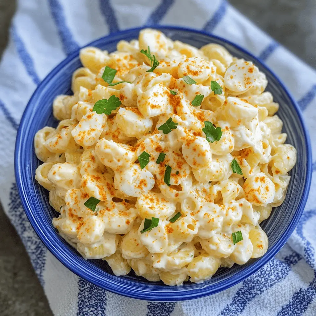 Brighten your picnic or potluck with this delicious Deviled Egg Pasta Salad! Made with creamy dressing, zesty mustard, and perfect egg flavor, this dish combines the classic deviled egg taste with hearty pasta. Perfect for gatherings or meal prep. Save this recipe and enjoy a fresh twist on a beloved favorite!
