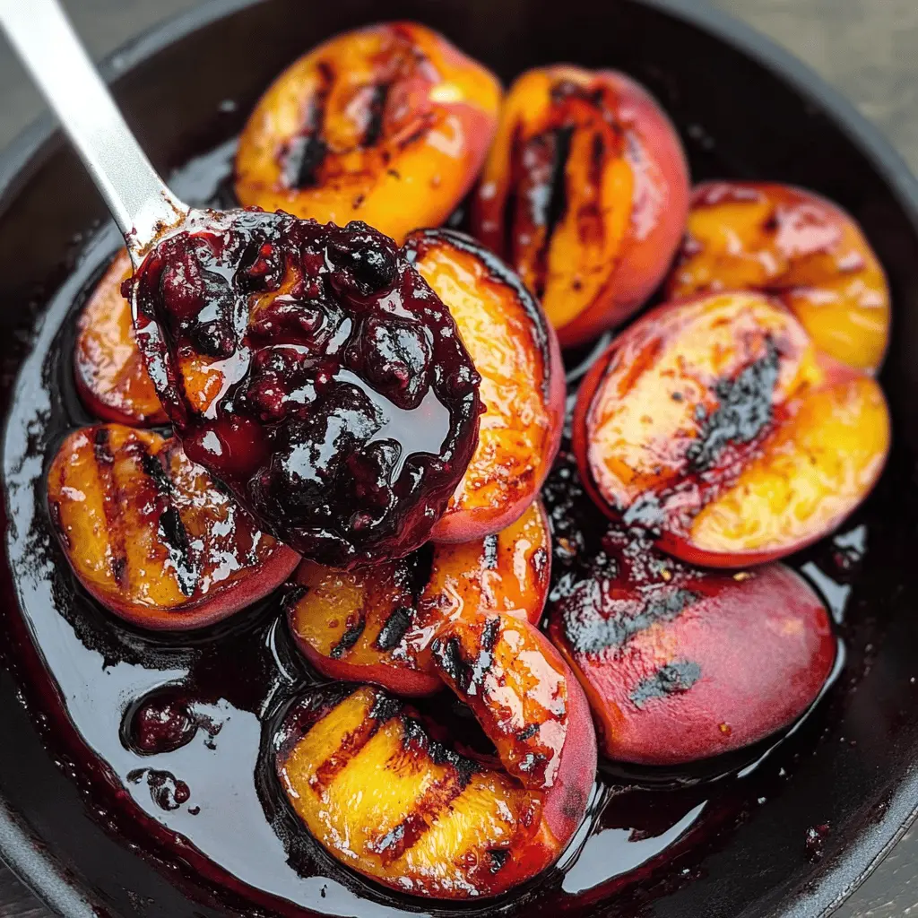 Juicy grilled peaches drizzled with a rich blackberry sauce are a delightful treat for summer! This easy recipe brings out the sweetness of the peaches while offering a tangy twist from the blackberries. Perfect for barbecues or as a sweet ending to any meal. Save this flavor-packed recipe for your next gathering! 🍑🍇
