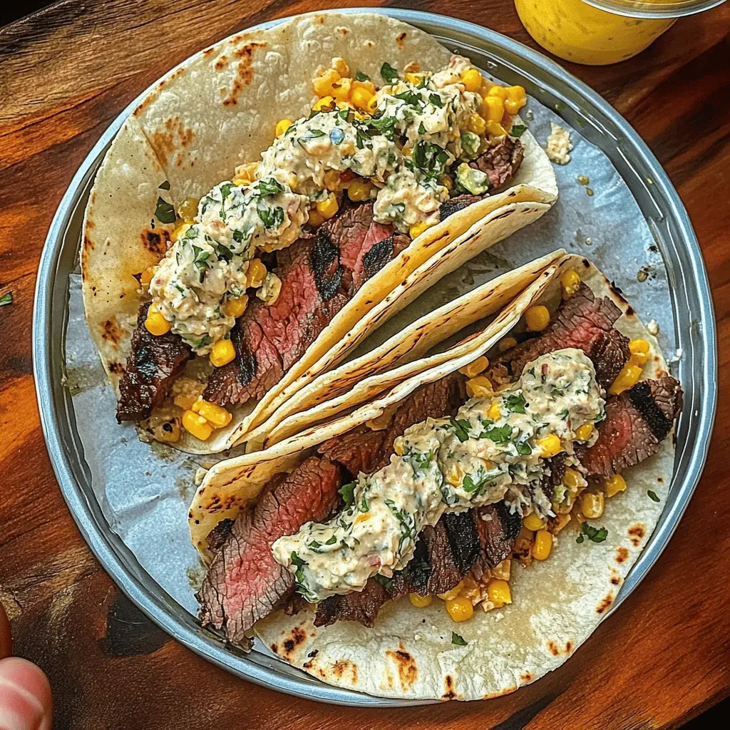 These Grilled Steak Elote Tacos bring together tender steak and delicious Mexican street corn flavors in every bite. With fresh avocado, zesty cilantro, and a creamy sauce, they're perfect for taco night or summer gatherings. Save this recipe for a fun family meal or a casual get-together that everyone will love!