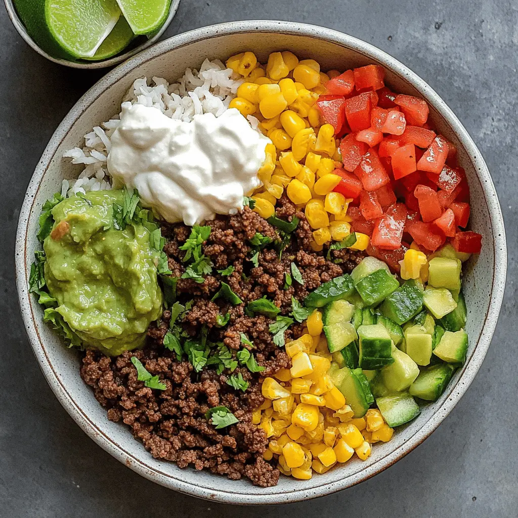 The perfect dinner idea is here with a Ground Beef Burrito Bowl! Packed with seasoned ground beef, fresh veggies, and topped with tangy salsa, this bowl is not just filling but bursting with flavor. Make it for a quick family meal or meal prep for the week. Don’t forget to save this tasty recipe for your next cooking adventure!