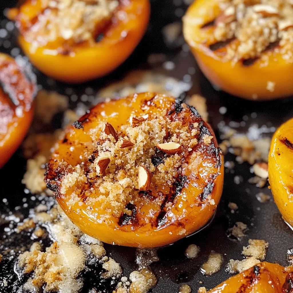 Sweet and juicy maple grilled peaches topped with irresistible almond cookie crumbs are perfect for your next summer gathering! This easy dessert is bursting with flavor and a delightful crunchy texture. Save this recipe to treat your friends and family to a memorable finish at your next BBQ or picnic!