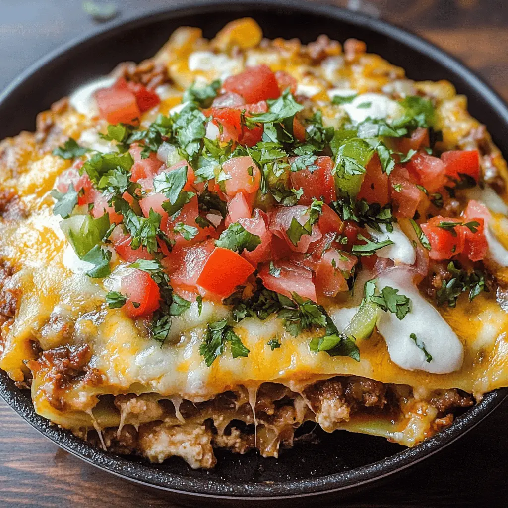 Layered with flavor, this Mexican Lasagna combines layers of tortillas, seasoned ground beef, beans, and gooey cheese for a comforting dish everyone will love. Perfect for dinner parties or cozy family nights, it's a fun twist on classic lasagna. Save this recipe to bring a taste of Mexico to your table tonight!