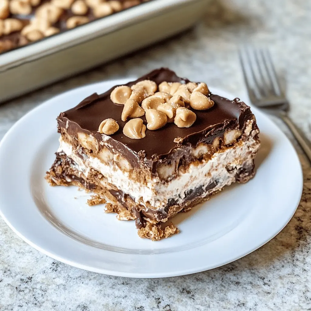 Layered with creamy peanut butter and rich chocolate, this No Bake Peanut Butter Chocolate Lasagna is a delicious treat that's both easy to make and scrumptious! Perfect for parties, potlucks, or a simple dessert night at home. Save this recipe for whenever you want a sweet, no-fuss indulgence that everyone will love!