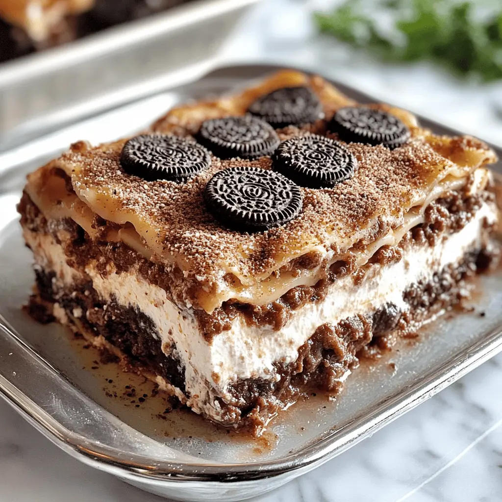 Layers of creamy cheesecake, fluffy whipped topping, and crunchy Oreo crust make this Oreo Lasagna a delightful dessert for any occasion! Perfect for potlucks or family gatherings, this no-bake treat will have everyone asking for seconds. Save this recipe and impress your loved ones with this tasty layered dessert!