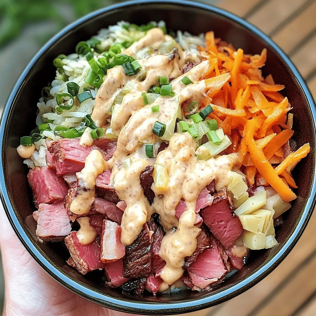 Enjoy a twist on the classic Reuben sandwich with this hearty Reuben in a Bowl! Packed with tender corned beef, tangy sauerkraut, and drizzled with creamy thousand island dressing, it’s a warm and comforting meal. Perfect for lunch or dinner, save this flavorful recipe for a quick and satisfying weeknight dish!