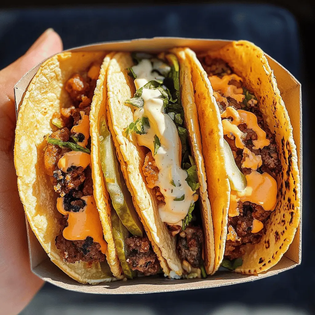 These Smash Burger Tacos bring the best of both worlds together! Juicy, seasoned ground beef smashed for maximum flavor meets soft tortillas. Perfect for taco nights or game days, they're a fun twist on classic burgers. Don't forget to save this recipe for your next gathering—your friends and family will love it!