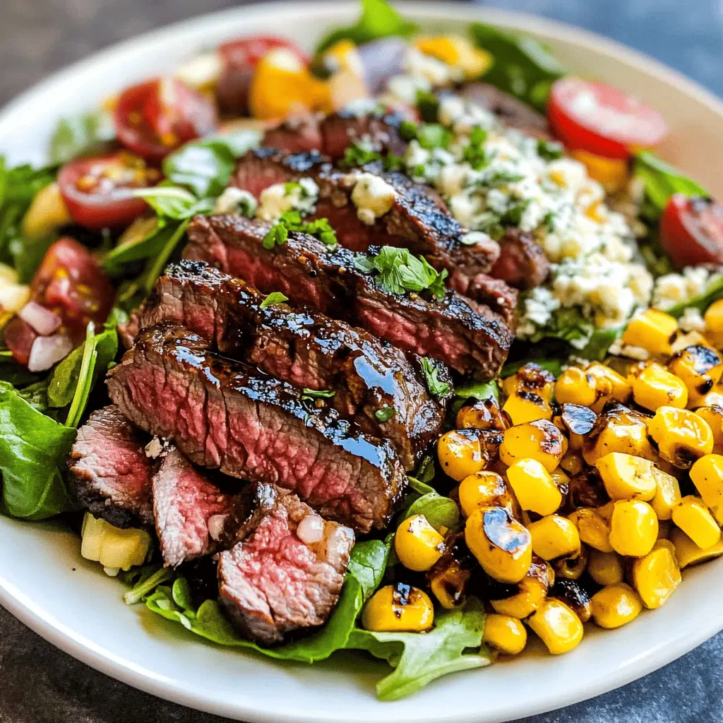 Easy Balsamic Steak Salad with Cheese and Grilled Corn