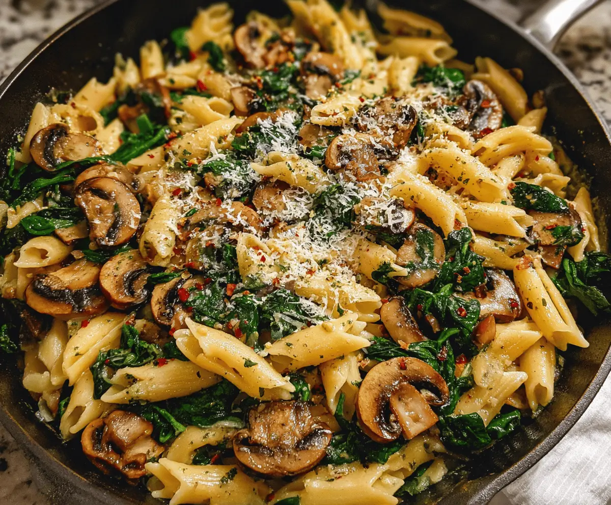 Easy Parmesan Spinach Mushroom Pasta Skillet