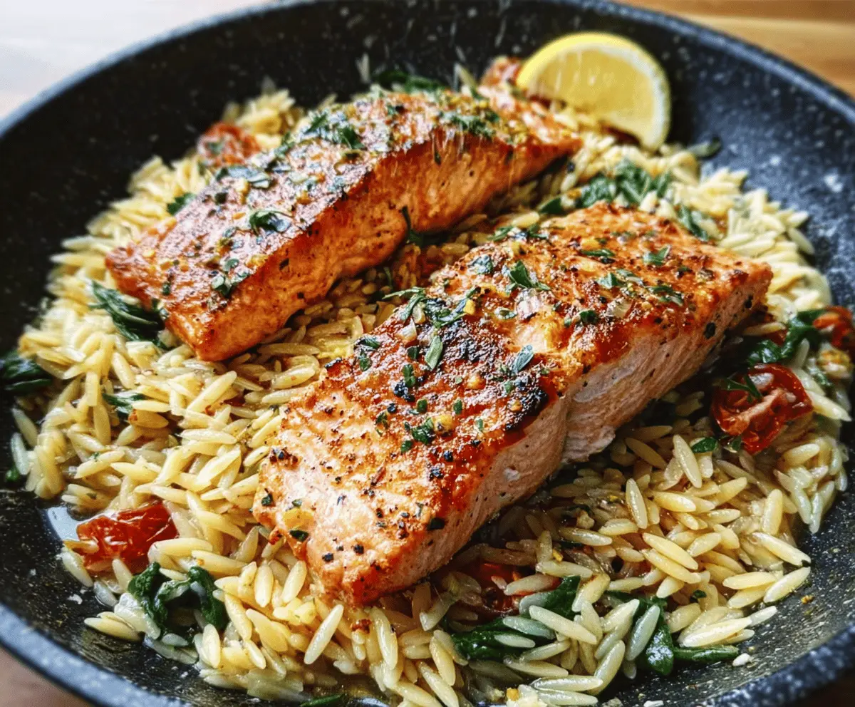 One Skillet Salmon with Easy Lemon Orzo