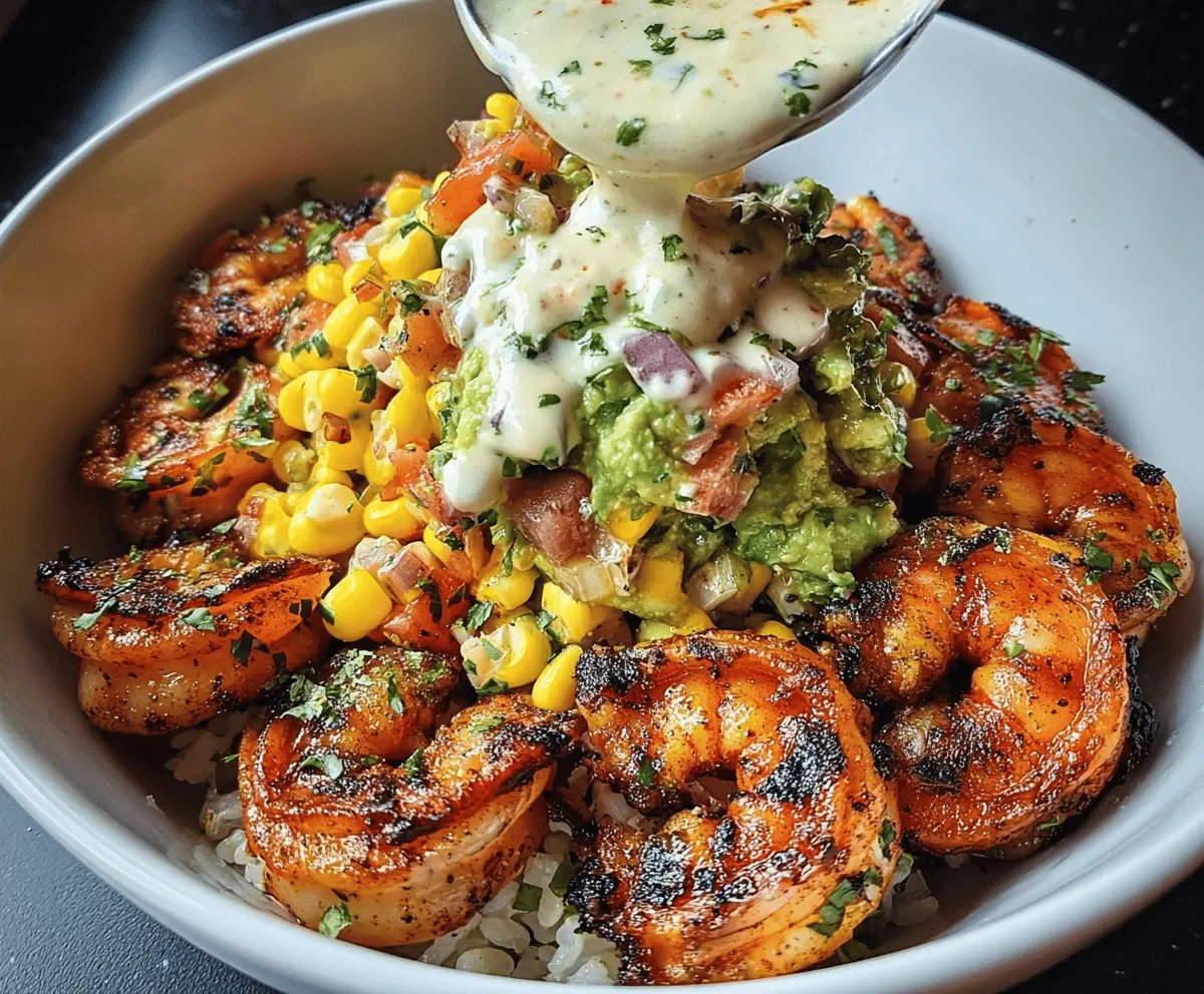 Healthy Grilled Shrimp Bowl with Creamy Garlic Sauce