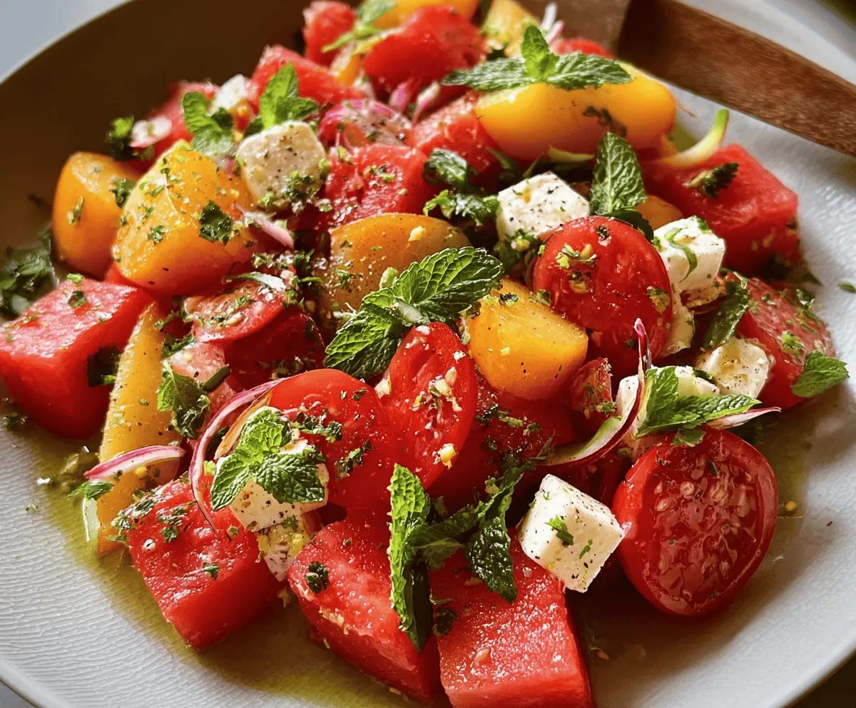 Fresh Peach Watermelon Salad with Mint