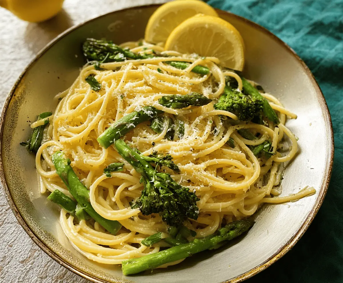 Easy Lemon Garlic Pasta with Broccoli and Asparagus