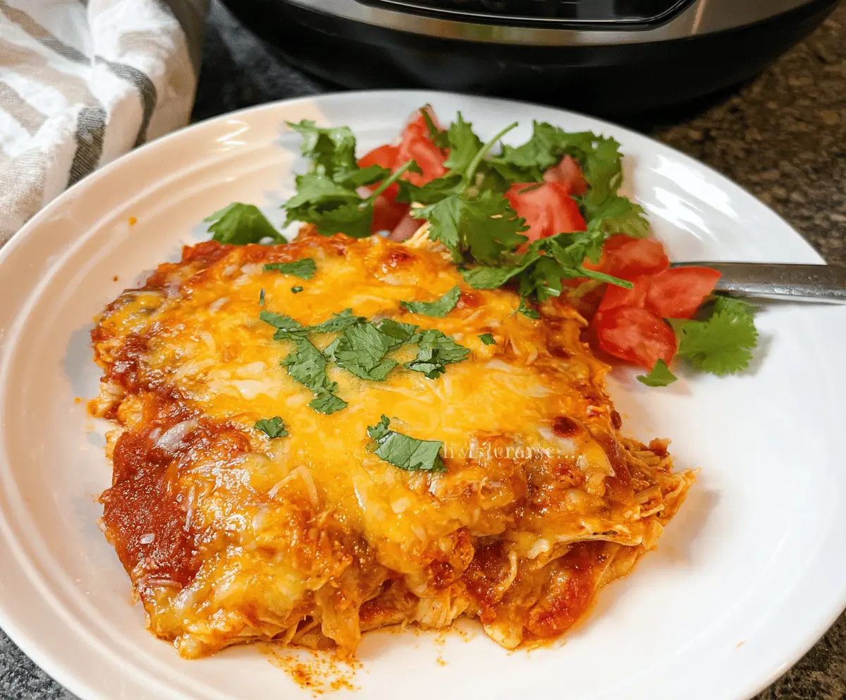 Easy Hearty Crockpot Chicken Enchilada Casserole