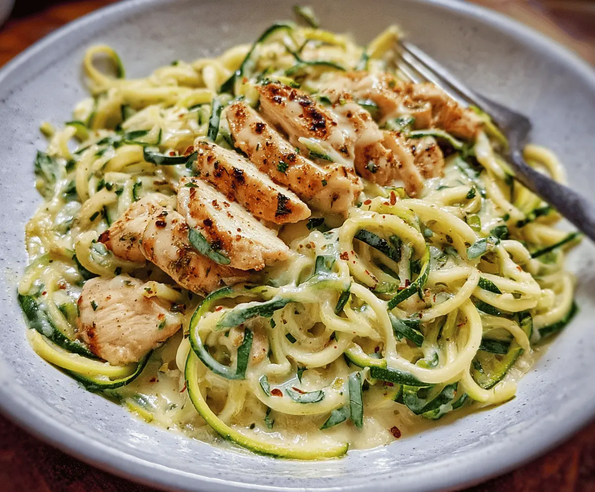 Healthy Zucchini Noodle Chicken Alfredo Recipe