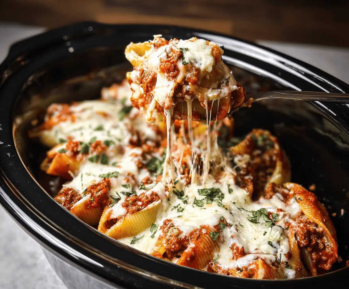 Slow Cooker Stuffed Shells with Meat Sauce