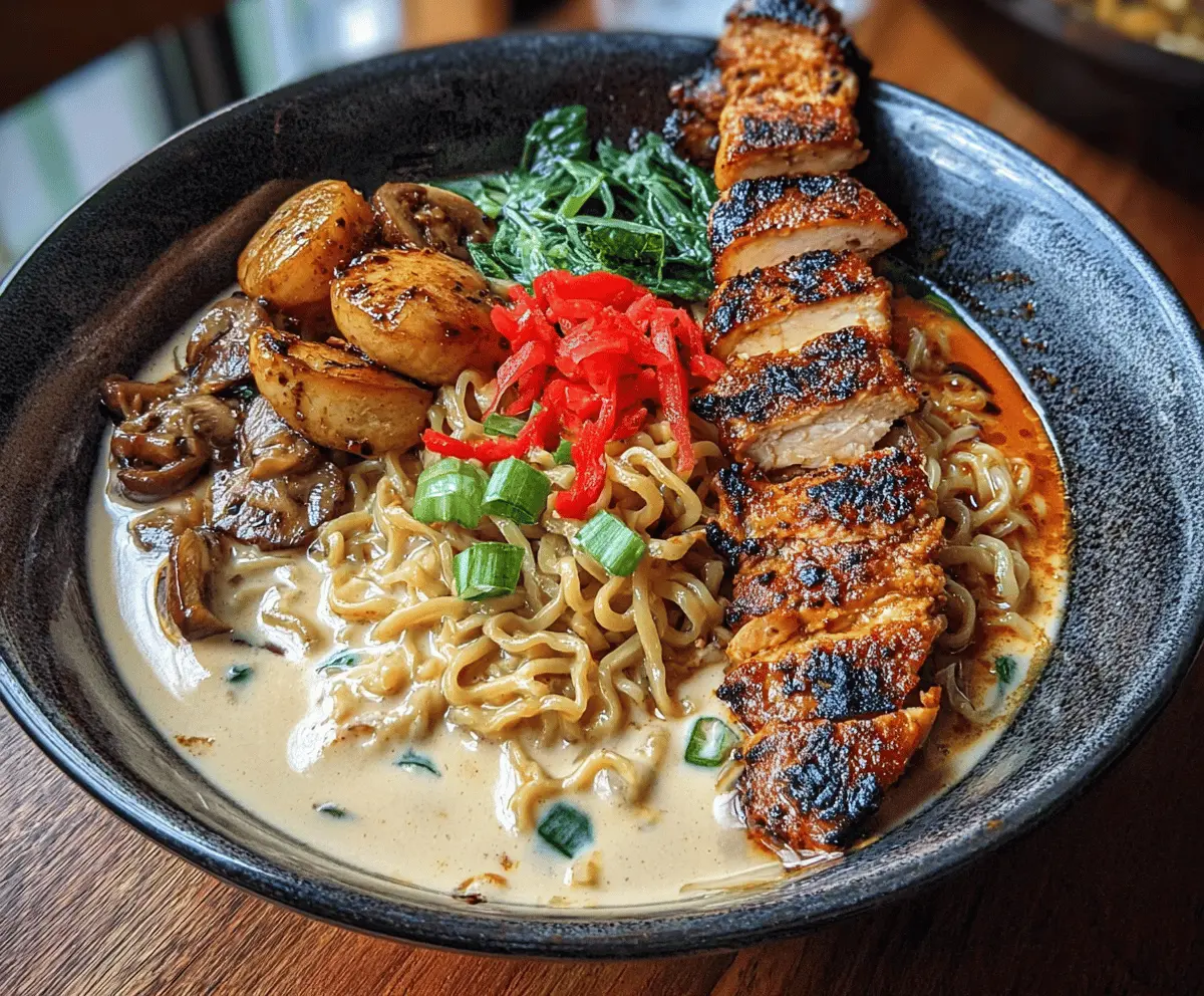 Fiery Chicken Ramen with Creamy Garlic Sauce