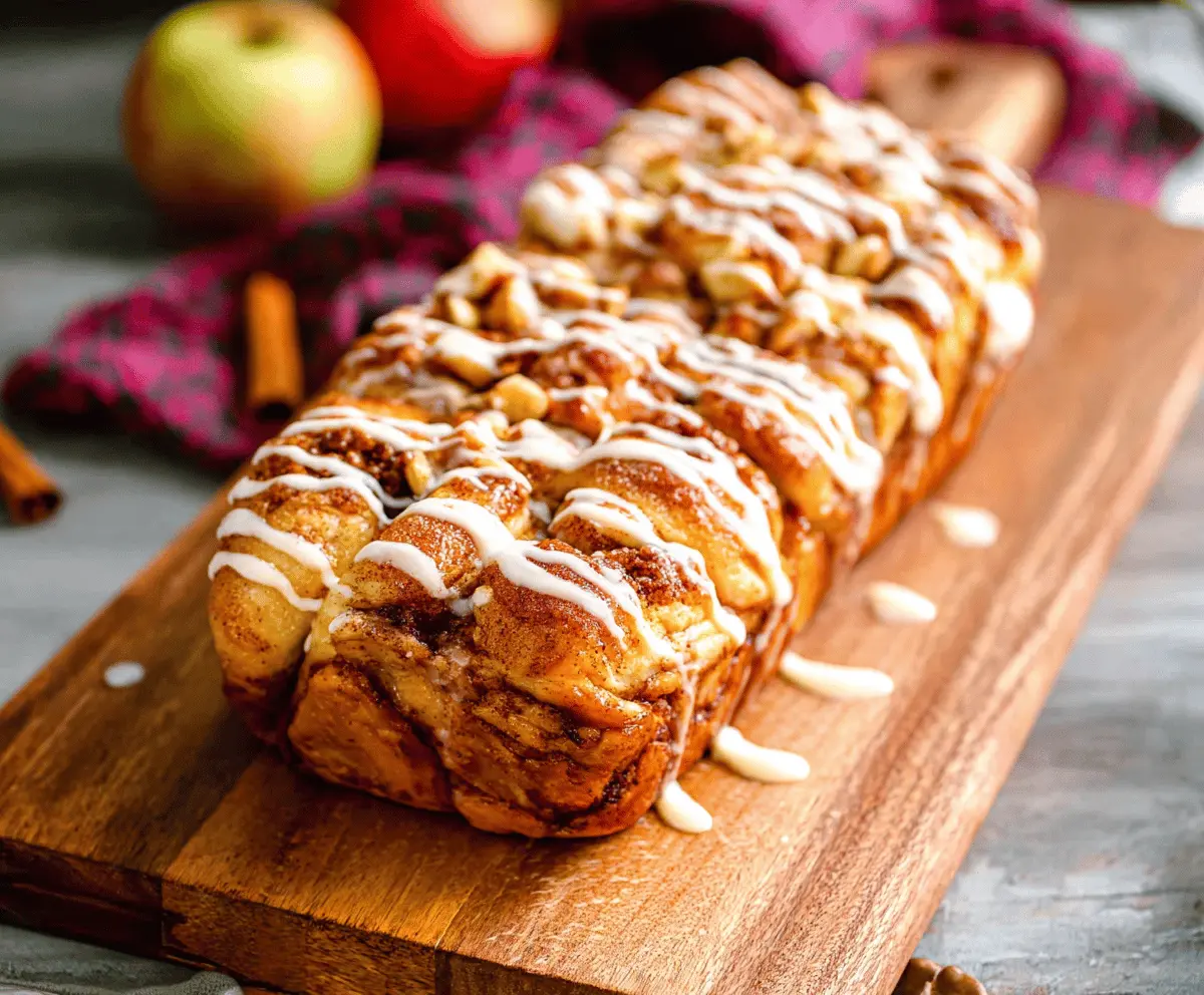 Delicious homemade Apple Cinnamon Pull Apart Bread with gooey cinnamon filling and caramelized apple slices, perfect for breakfast or dessert.
