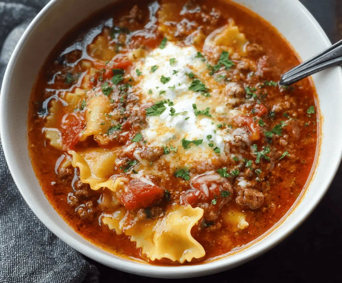 Cheesy Ground Beef Lasagna Soup
