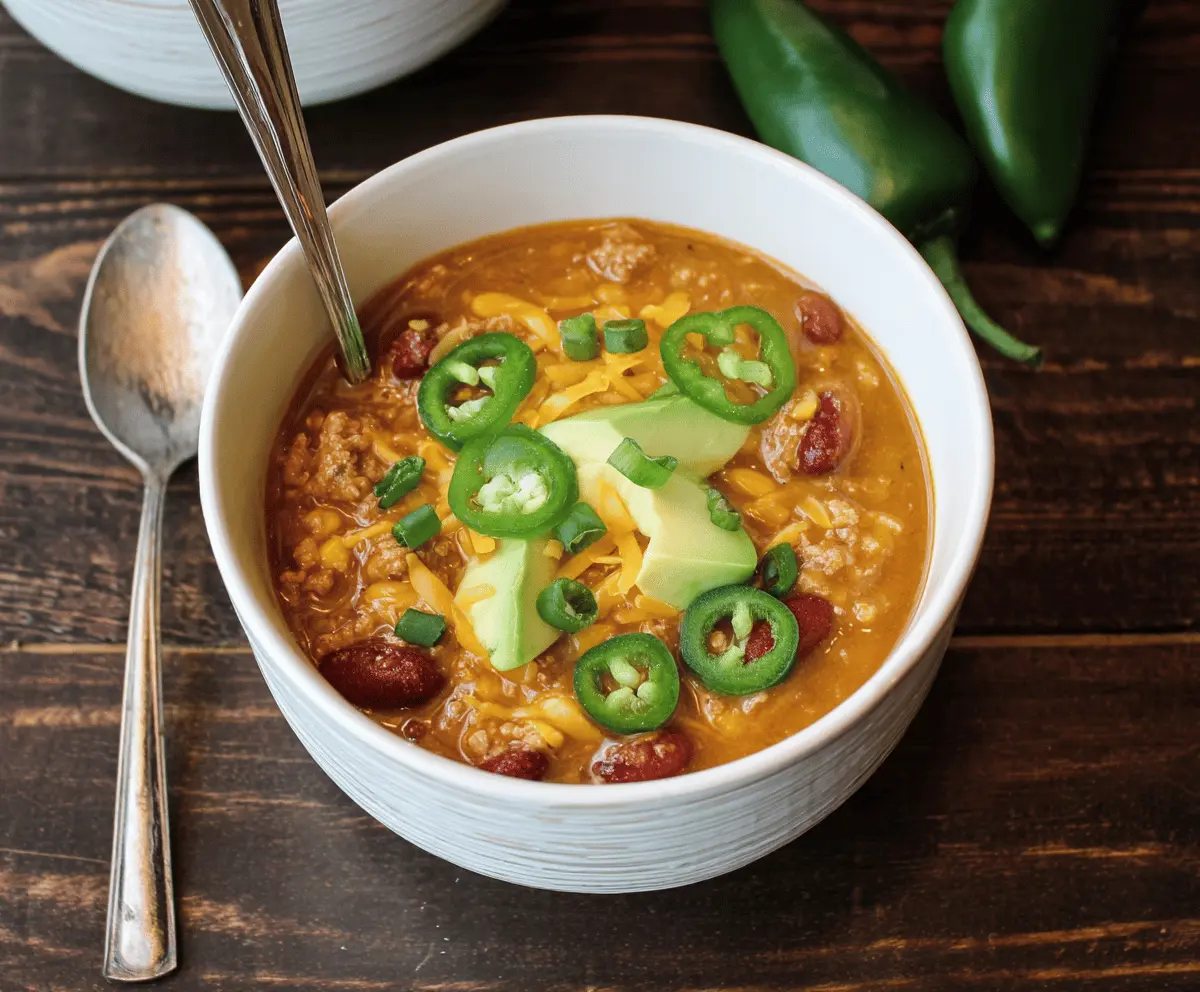Delicious dairy-free chili featuring beans, vegetables, and flavorful spices in a bowl ready to serve