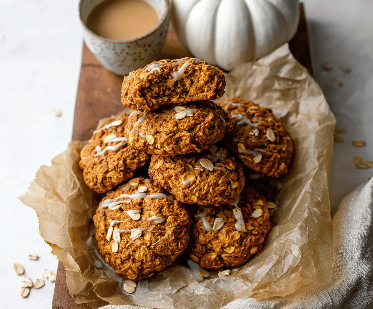 Delicious homemade Pumpkin Oatmeal Cookies with cinnamon and nuts on a rustic wooden surface