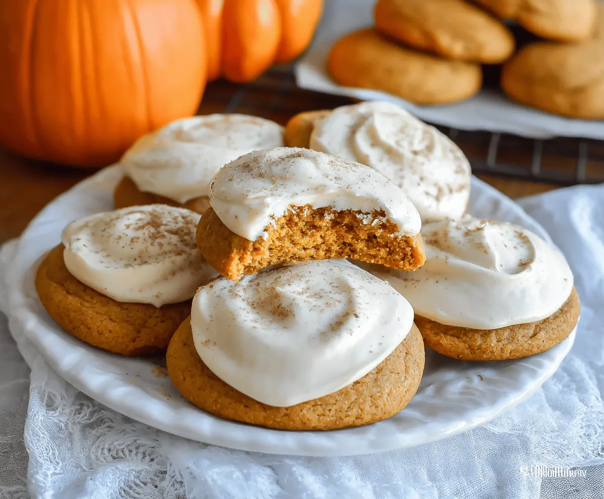 Delicious Pumpkin Sugar Cream Cheese Cookies topped with a sprinkle of cinnamon, perfect for fall desserts