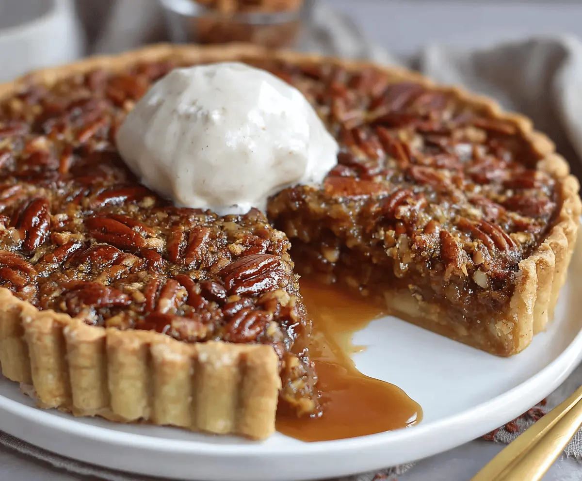 Delicious homemade maple pecan pie topped with toasted pecans and a golden crust, perfect for dessert or special occasions