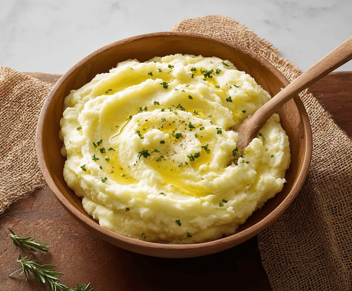 Creamy mashed potatoes served in a white bowl, perfect for comfort food lovers.