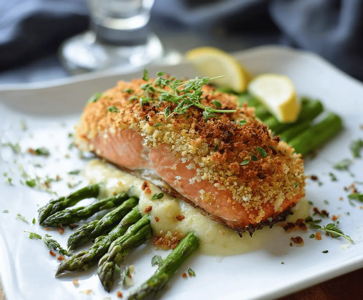 Delicious Parmesan crusted salmon fillet served with fresh vegetables.