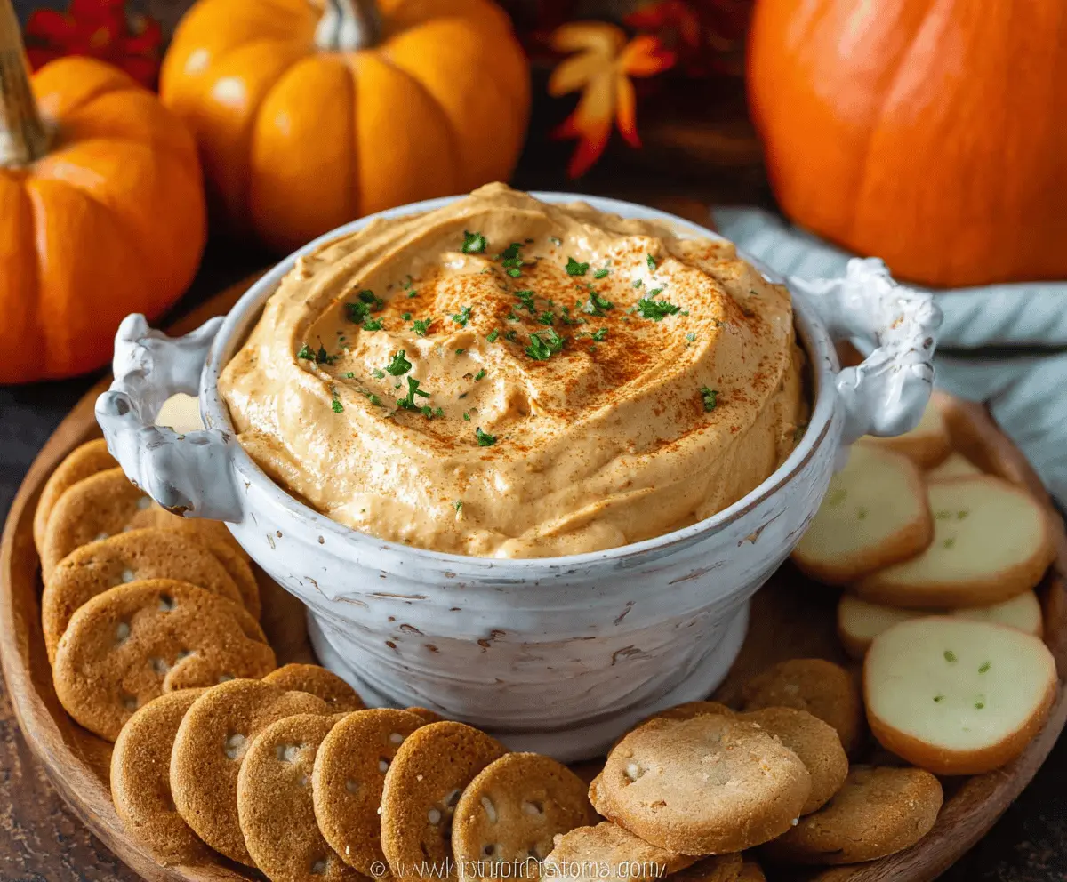 Creamy Pumpkin Mousse Dip served in a decorative bowl with cinnamon and whipped cream topping, perfect for fall dessert or holiday gatherings.
