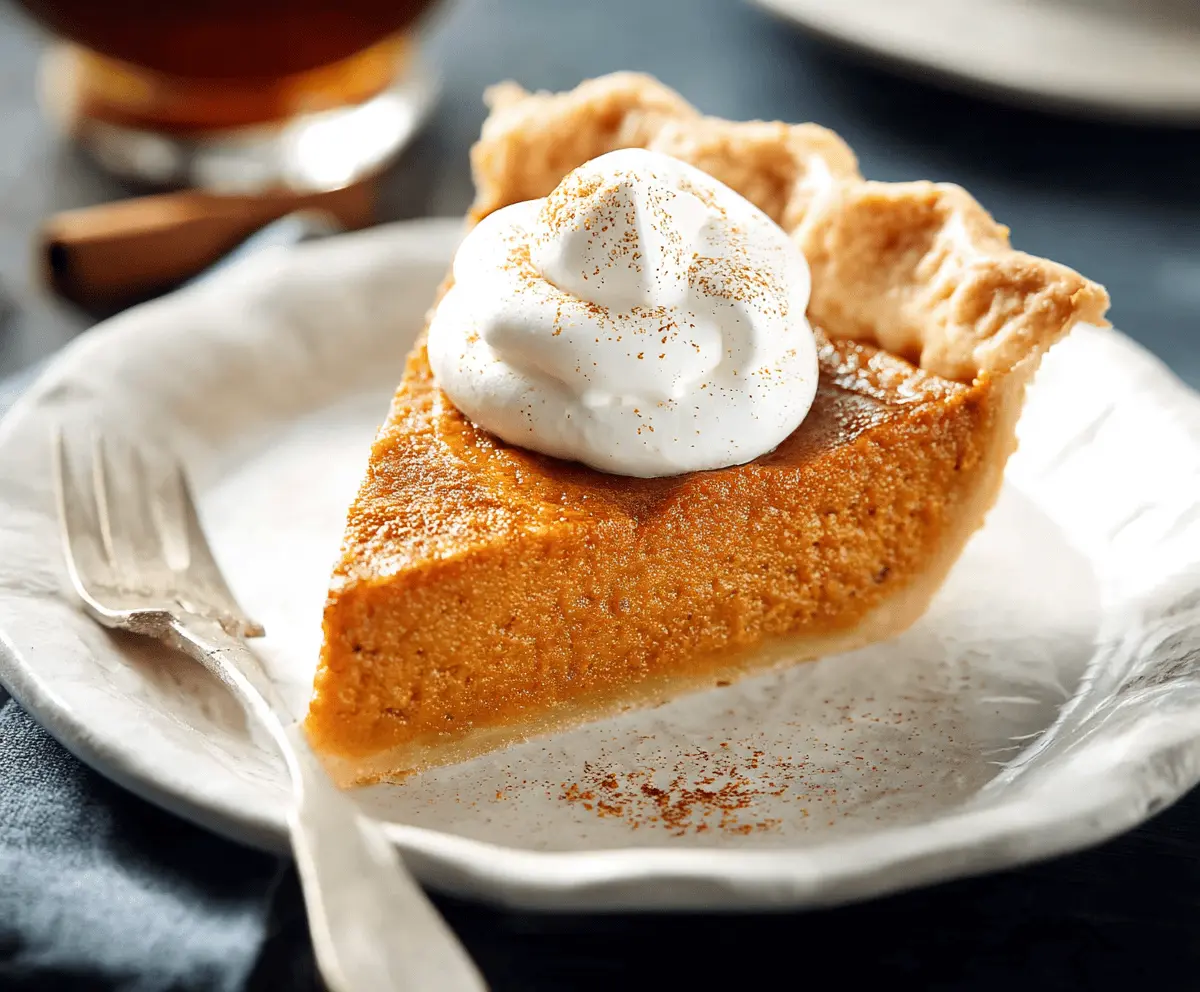 Delicious homemade sweet potato pie topped with whipped cream and cinnamon, served on a festive plate
