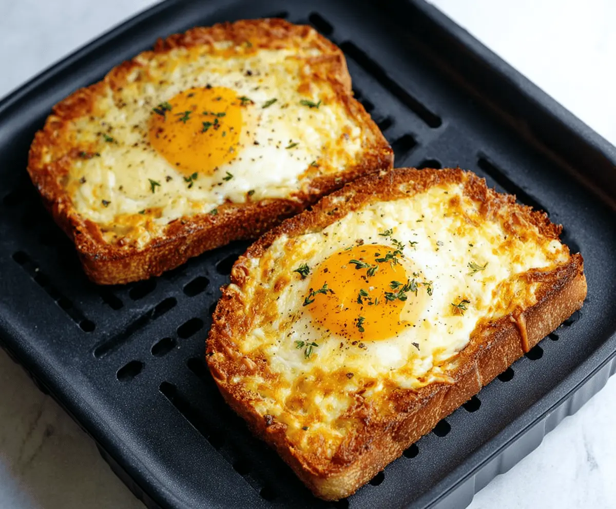 Delicious air fryer egg and cheese toast, crispy and golden, perfect for a healthy breakfast.