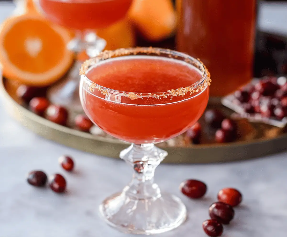 Amaretto Cranberry Kiss Cocktail served in a elegant glass with fresh cranberries and a slice of lime, perfect for holiday celebrations.