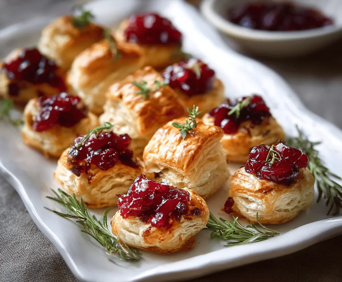 Delicious Brie and Cranberry Puffs with flaky golden pastry and rich cheese filling.