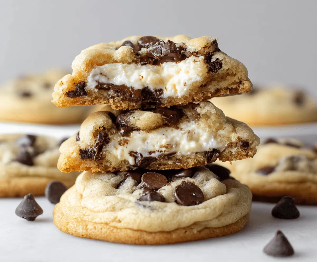 Delicious Chocolate Chip Cheesecake Cookies with gooey chocolate chips and creamy cheesecake filling