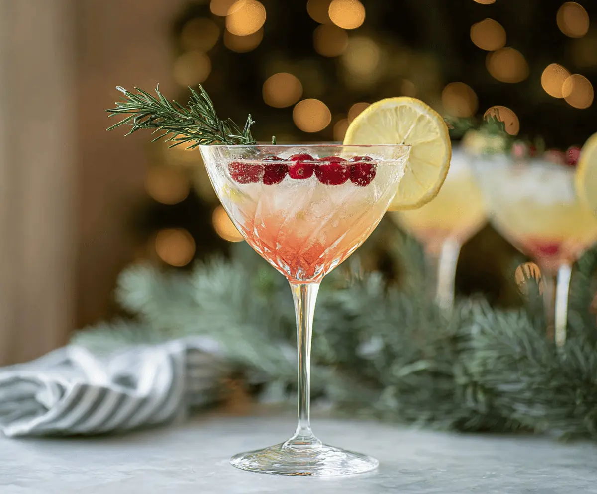 Festive Christmas Vodka Martini garnished with a cherry and a sugar-rimmed glass for holiday celebrations.