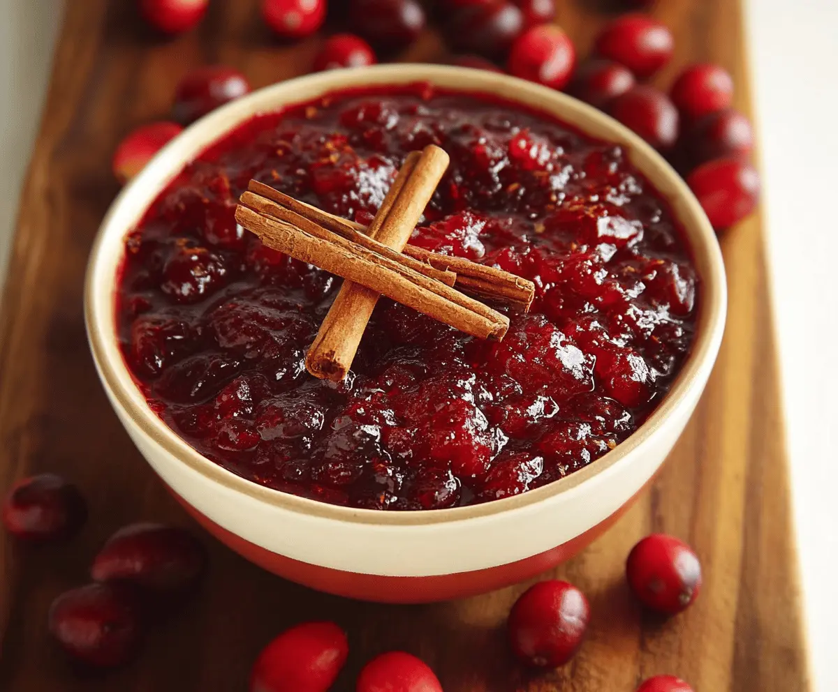 Homemade cinnamon cranberry sauce served in a bowl, perfect for holiday dinners.