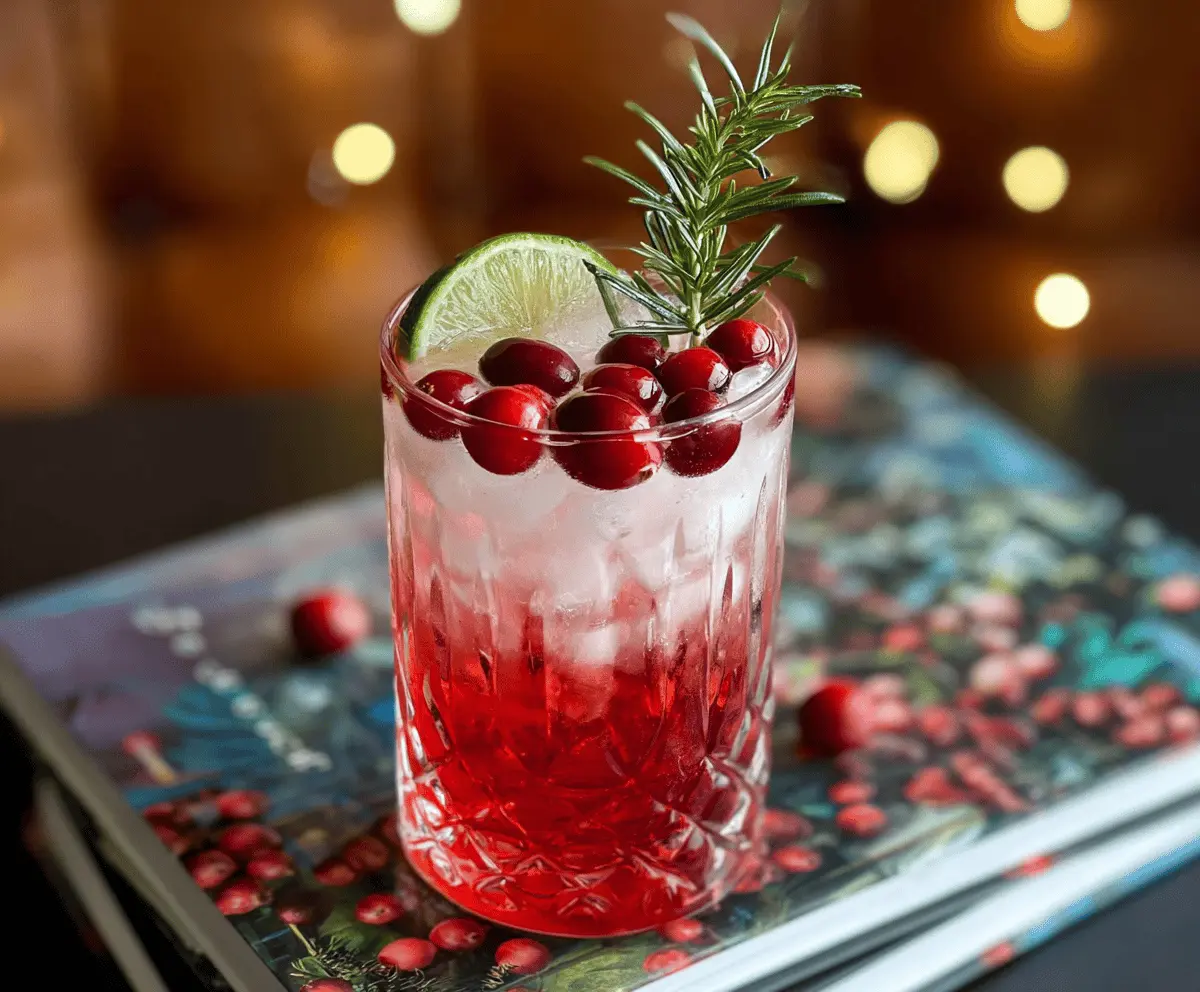Refreshing Cranberry Gin and Tonic cocktail garnished with fresh cranberries and lime.