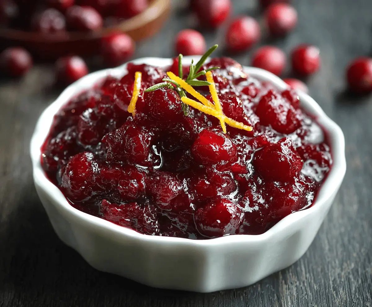Delicious cranberry vanilla sauce served in a glass bowl, perfect for holiday desserts.