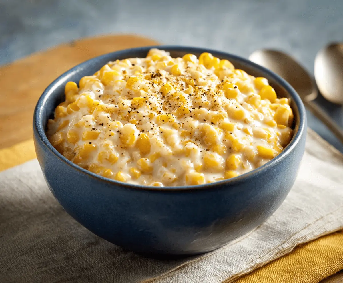 Delicious creamy creamed corn served in a bowl, perfect side dish for dinner.