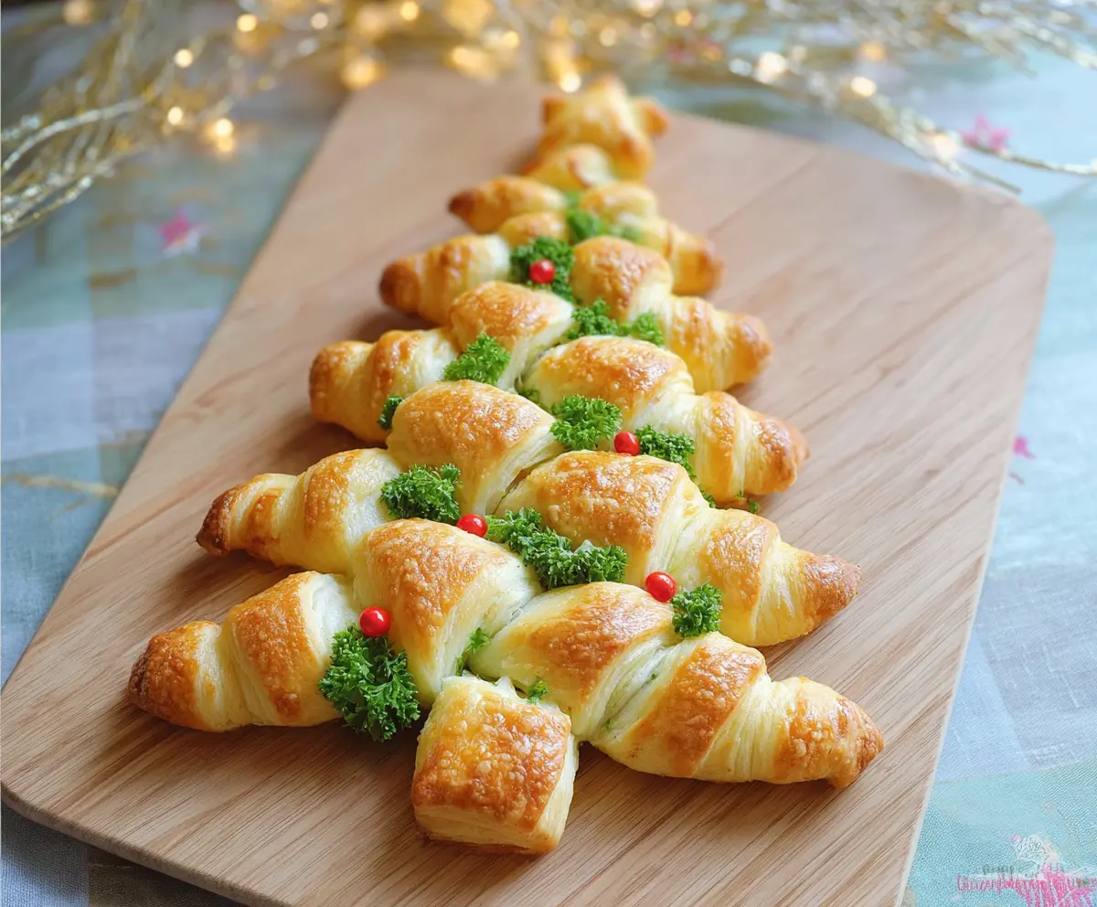 Delicious Crescent Roll Christmas Tree decorated with colorful toppings for holiday celebration.