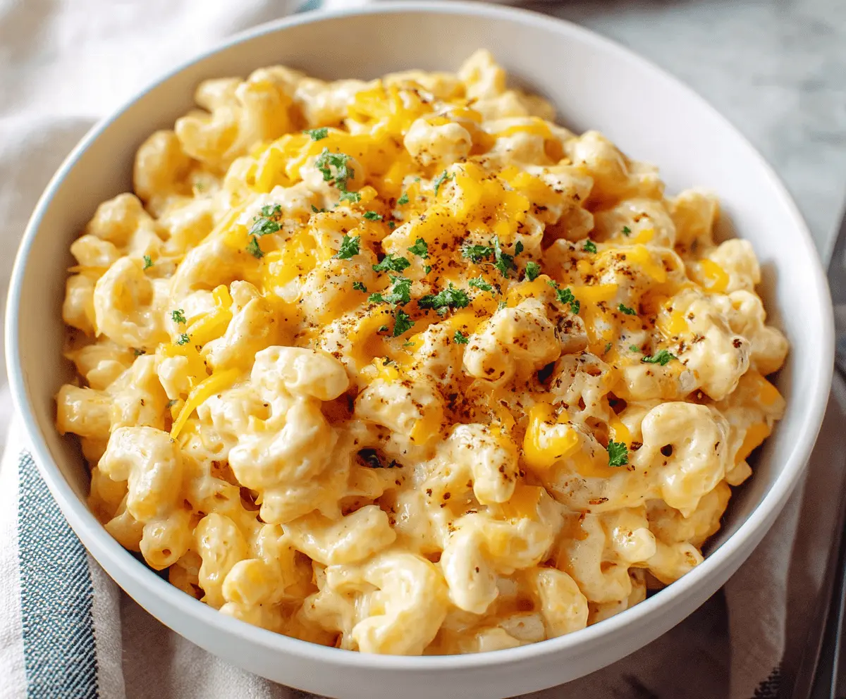 Delicious high protein mac and cheese with creamy cheese sauce and pasta for a healthy meal