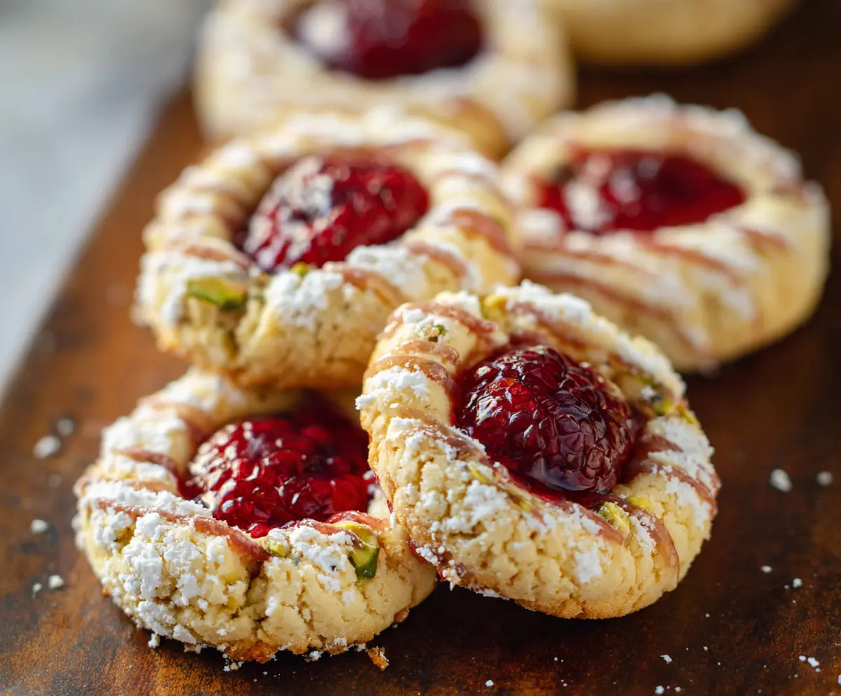 Delicious Italian Raspberry Thumbprint Cookies with a shiny raspberry filling and buttery crumbly crust.