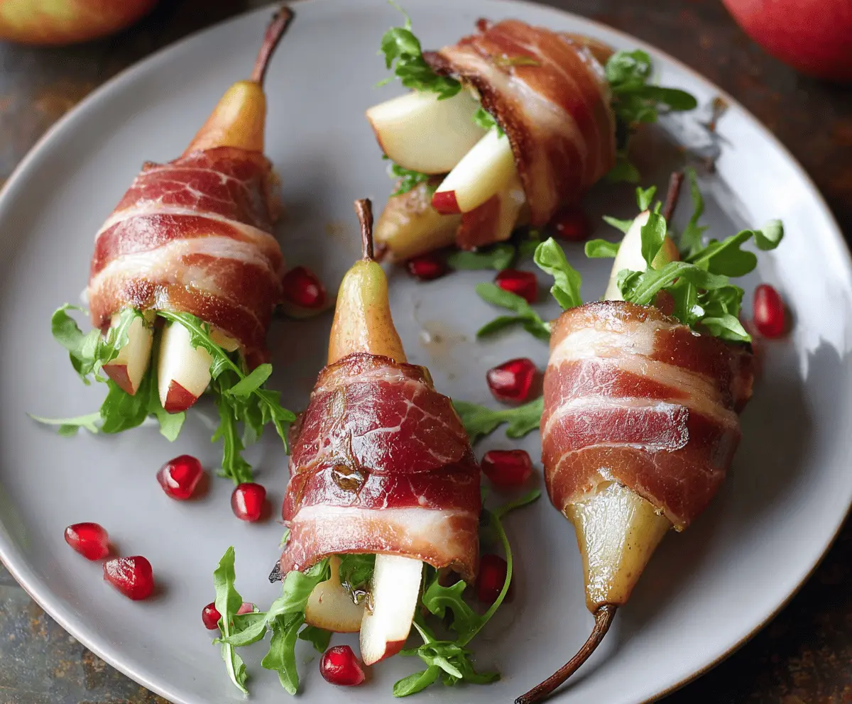 Delicious prosciutto wrapped pears served as an elegant appetizer