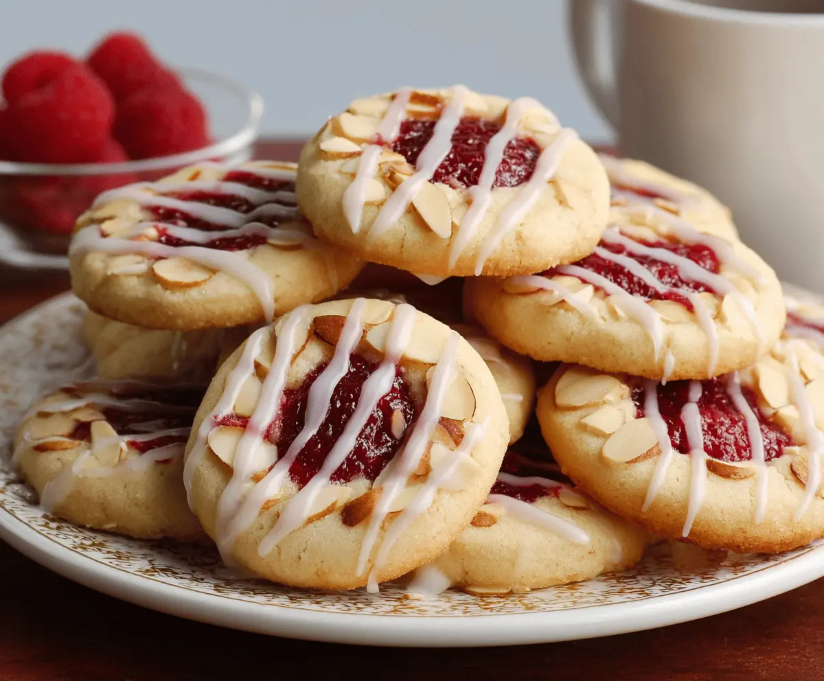 Delicious Raspberry Almond Shortbread Cookies with a buttery texture and fresh raspberry topping.