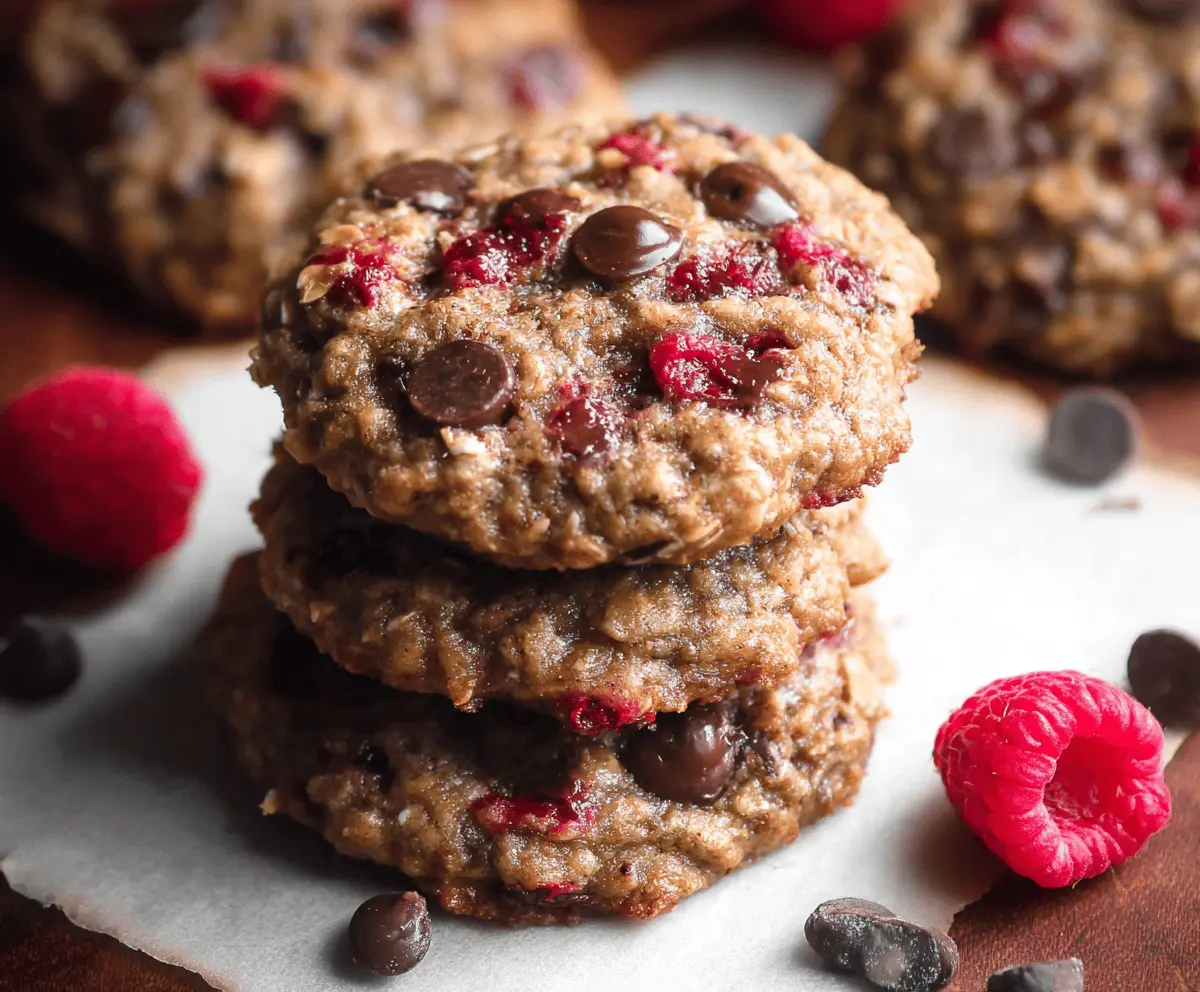 Delicious Raspberry Chocolate Oatmeal Cookies with fresh berries and melted chocolate.