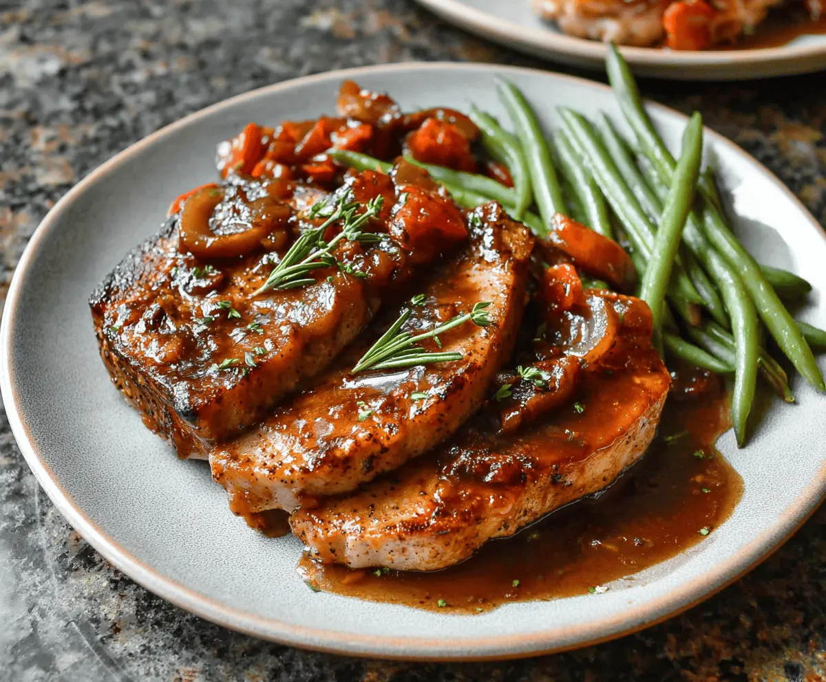Delicious slow cooker pork chops served with creamy mashed potatoes and seasonal vegetables.