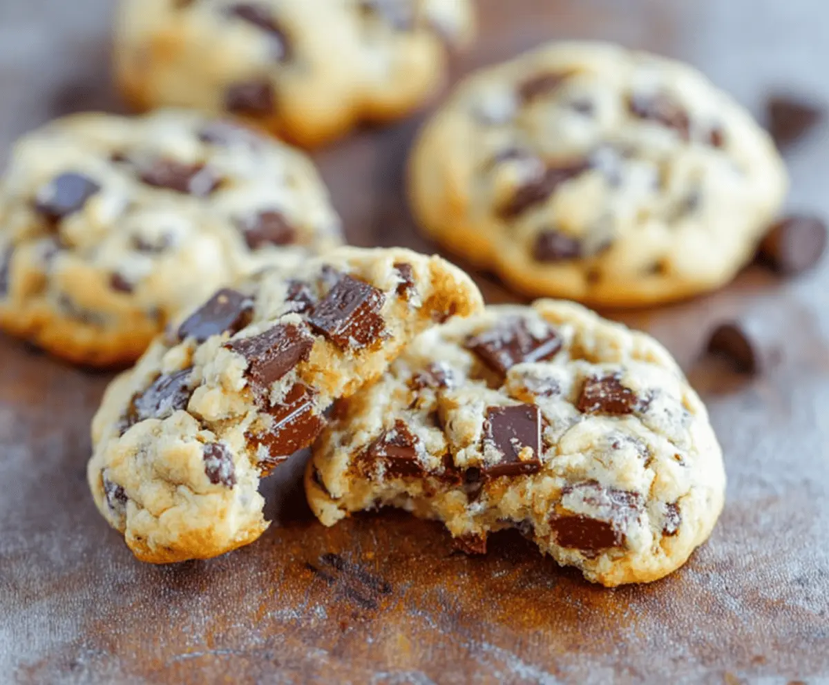 Delicious soft-batch cream cheese chocolate chip cookies fresh from the oven.