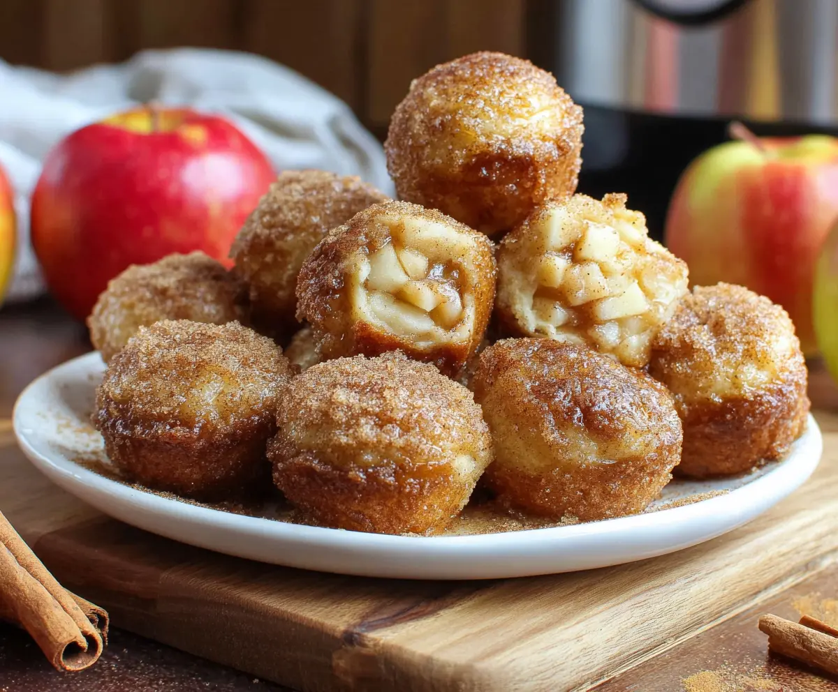 Delicious apple pie bites with flaky pastry and cinnamon filling on a rustic wooden table